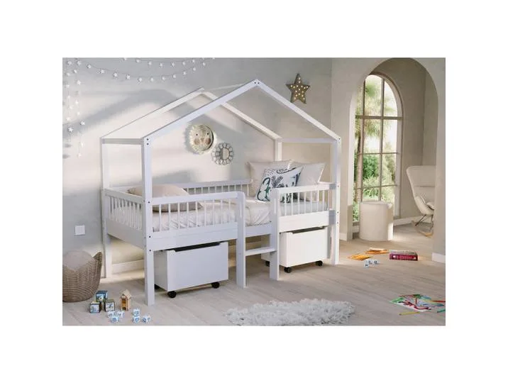 Hausbett, Weiß, Holz, Buche, massiv, Höhe ca. 20 cm, 90x200 cm, Kinderzimmer & Jugendzimmer, Kindermöbel, Kinderbetten, Hausbetten från Vipack – produktbild