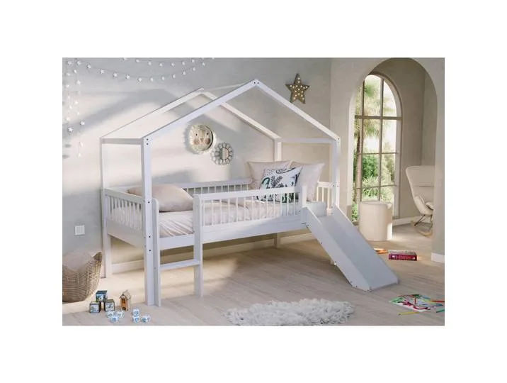 Hausbett, Weiß, Holz, Buche, massiv, Höhe ca. 20 cm, 90x200 cm, Kinderzimmer & Jugendzimmer, Kindermöbel, Kinderbetten, Hausbetten van Vipack – productfoto