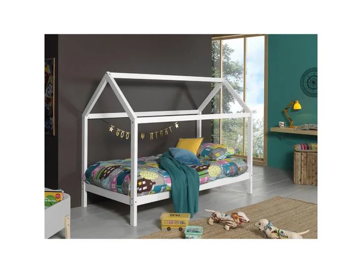 Hausbett, Weiß, Holz, Kiefer, 200x90 cm, Kinderzimmer & Jugendzimmer, Kindermöbel, Kinderbetten, Hausbetten van Vipack – productfoto