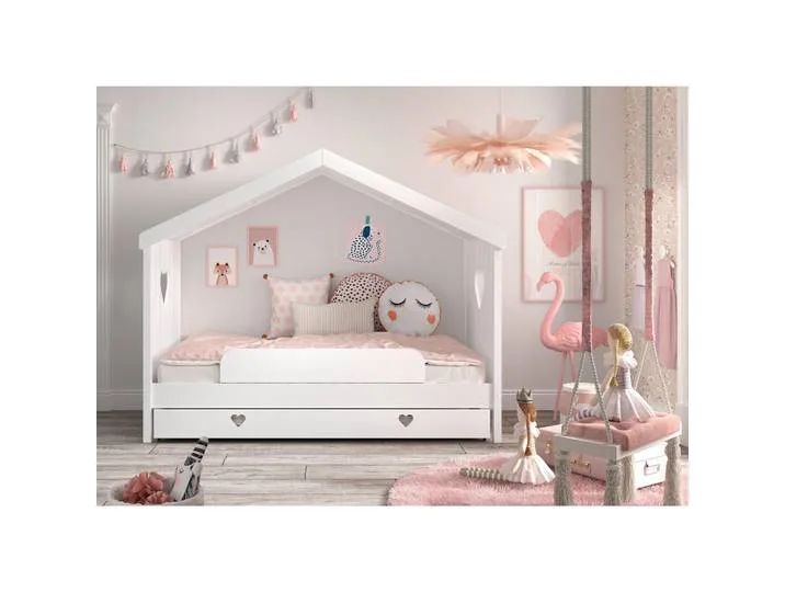 Hausbett, Weiß, Holz, Kiefer, Höhe ca. 12 cm, 90x200 cm, nicht verstellbar, Kinderzimmer & Jugendzimmer, Kindermöbel, Kinderbetten, Hausbetten från Vipack – produktbild