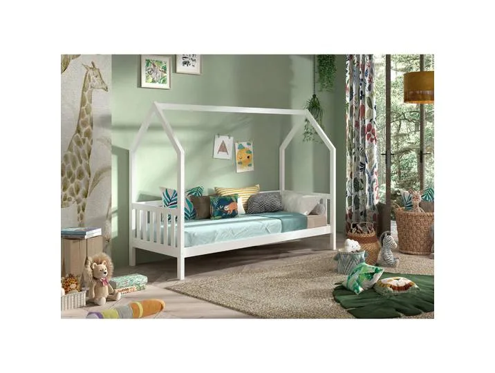 Hausbett, Weiß, Holz, Kiefer, massiv, 90x200 cm, Kinderzimmer & Jugendzimmer, Kindermöbel, Kinderbetten, Hausbetten fra Vipack – produktbillede