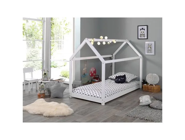 Hausbett, Weiß, Holz, Kiefer, massiv, H1, Höhe ca. 10 cm, 90x200 cm, bodentiefer Einstieg, Kinderzimmer & Jugendzimmer, Kindermöbel, Kinderbetten, Hausbetten van Vipack – productfoto