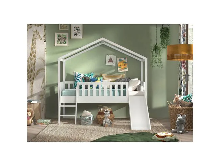 Hausbett, Weiß, Holz, Kiefer, massiv, Höhe ca. 30 cm, 90x200 cm, nicht verstellbar, Kinderzimmer & Jugendzimmer, Kindermöbel, Kinderbetten, Hausbetten från Vipack – produktbild
