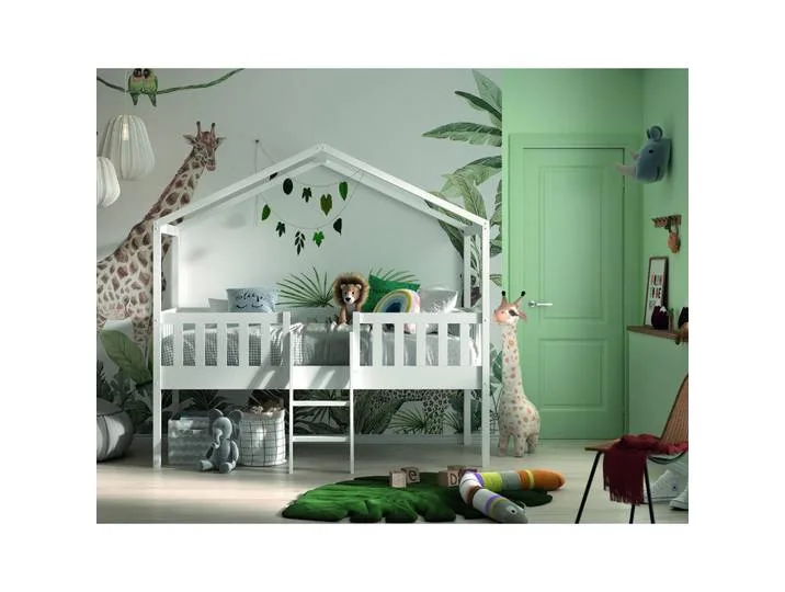 Hausbett, Weiß, Holz, Kiefer, massiv, Höhe ca. 30 cm, 90x200 cm, nicht verstellbar, Kinderzimmer & Jugendzimmer, Kindermöbel, Kinderbetten, Hausbetten van Vipack – productfoto