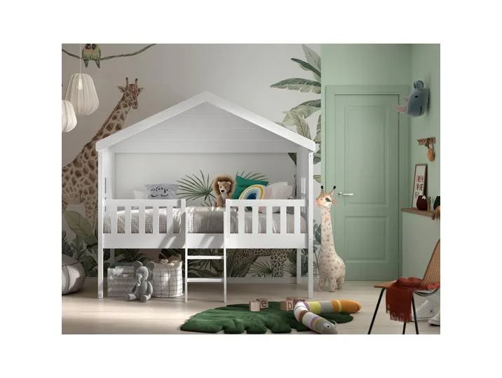 Hausbett, Weiß, Holz, Kiefer, teilmassiv, Höhe ca. 20 cm, 90x200 cm, nicht verstellbar, Kinderzimmer & Jugendzimmer, Kindermöbel, Kinderbetten, Hausbetten van Vipack – productfoto