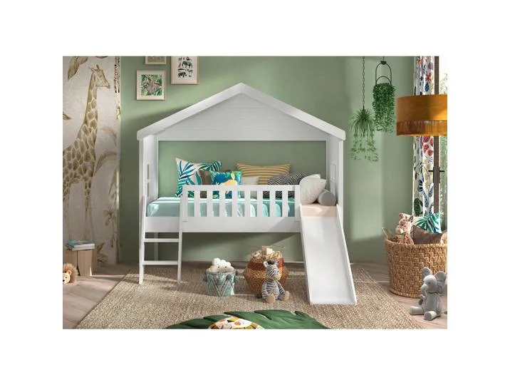 Hausbett, Weiß, Holz, Kiefer, teilmassiv, Höhe ca. 20 cm, 90x200 cm, nicht verstellbar, Kinderzimmer & Jugendzimmer, Kindermöbel, Kinderbetten, Hausbetten van Vipack – productfoto