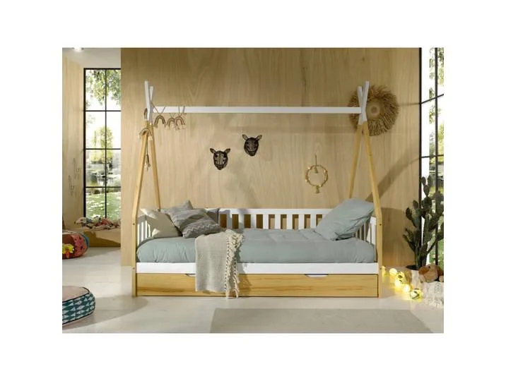 Hausbett, Weiß, Kiefer, Holz, 90x200 cm, nicht verstellbar, Kinderzimmer & Jugendzimmer, Kindermöbel, Kinderbetten, Hausbetten van Vipack – productfoto