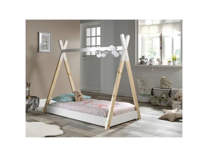 Hausbett, Weiß, Kiefer, Holz, Kiefer, teilmassiv, 70x140 cm, bodentiefer Einstieg, Kinderzimmer & Jugendzimmer, Kindermöbel, Kinderbetten, Hausbetten van Vipack – productfoto