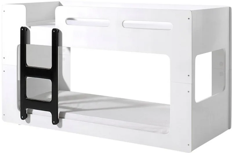 Hochbett Luca, Liegefläche oben 90/200, moderne zeitlose Optik (B/H/T ca. 209x121x101cm, MDF lackiert, Leiter schwarz) inkl. Bodenplatten für die Matratzen mit Abstand für Belüftung van Vipack in Wit – productfoto 2 van 4