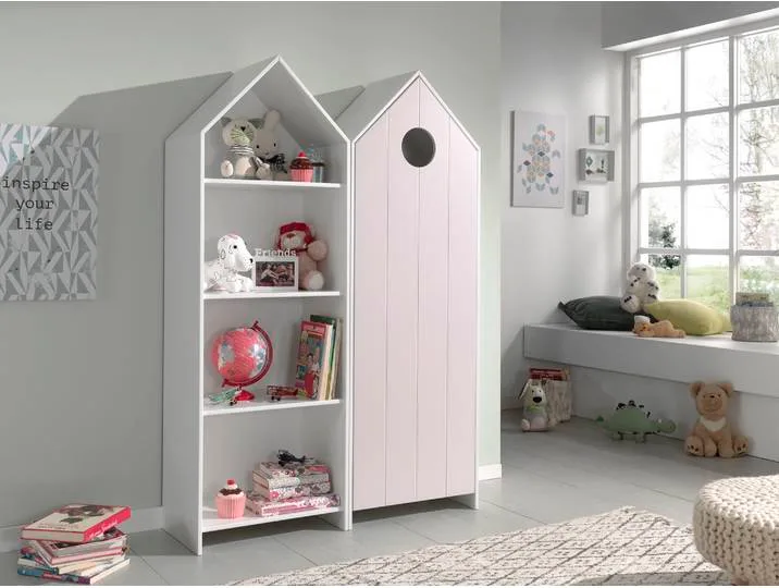 Jugendzimmer-Set, Holzwerkstoff, Pink/Weiß, 57,6×37 cm, Drehtürenschrank & Standregal, Modern, Vipack van Vipack – productfoto