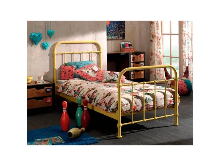 Kinder-/Juniorbett, Gelb, Metall, 90x200 cm, Kinderzimmer & Jugendzimmer, Kindermöbel, Kinderbetten van Vipack – productfoto
