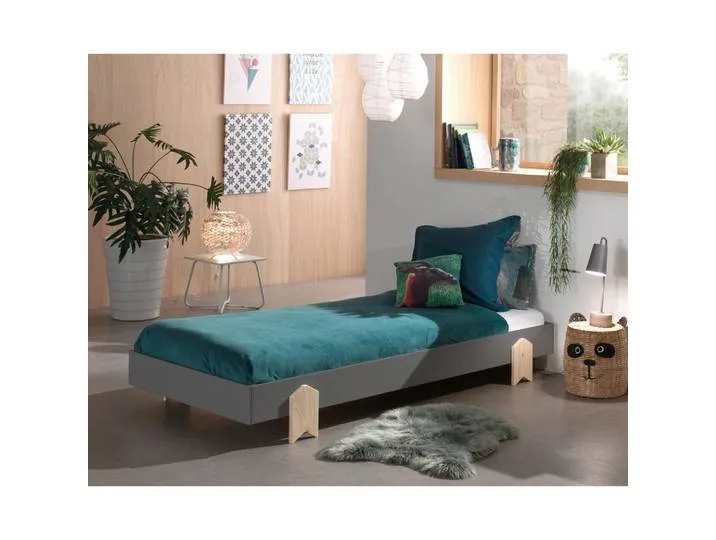 Kinder-/Juniorbett, Grau, Holz, Kiefer, 90x200 cm, Kinderzimmer & Jugendzimmer, Kindermöbel, Kinderbetten van Vipack – productfoto