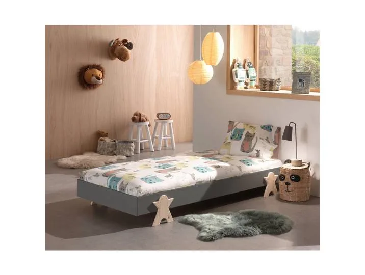 Kinder-/Juniorbett, Grau, Holz, Kiefer, 90x200 cm, Kinderzimmer & Jugendzimmer, Kindermöbel, Kinderbetten van Vipack – productfoto