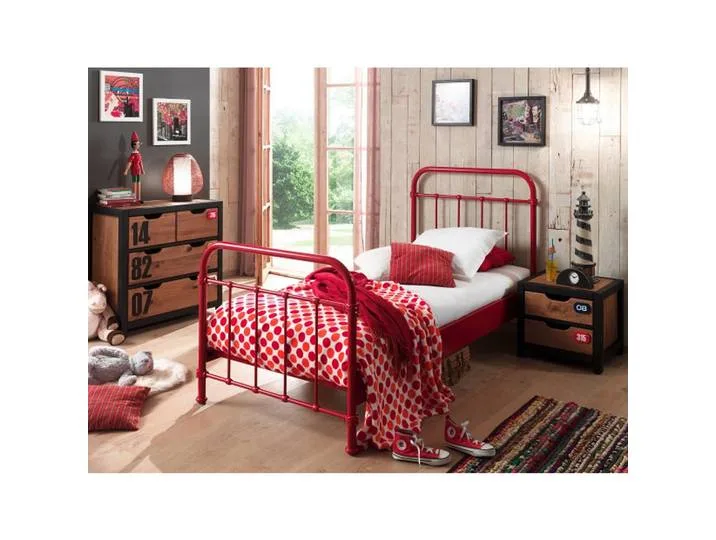 Kinder-/Juniorbett, Rot, Metall, 90x200 cm, Kinderzimmer & Jugendzimmer, Kindermöbel, Kinderbetten van Vipack – productfoto