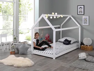 Kinderbett Cabane, Kiefer massiv, Made in Europe, inklusive Rolllattenrost (wahlweise in 2 Farben und 2 Größen erhältlich), Bodenfreiheit ca. 2,5 cm zur besseren Belüftung, stabil gebaut van Vipack in Wit – productfoto 3 van 4