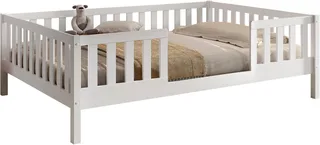 Kinderbett Dallas, massiv Bett, Rausfallschutz, umbaubar vom Boden- zum Daybett (inkl. Rolllattenrost und Sprossenumrandung, 90 oder 140x200 cm breit), stabil und standfest gebaut, wahlweise Kiefer massiv natur oder von Vipack in Weiß – Produktfoto 5 von 5