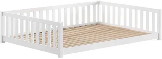 Kinderbett Dallas, massiv Bett, Rausfallschutz, umbaubar vom Boden- zum Daybett (inkl. Rolllattenrost und Sprossenumrandung, 90 oder 140x200 cm breit), stabil und standfest gebaut, wahlweise Kiefer massiv natur oder von Vipack in Weiß – Produktfoto 3 von 5