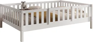 Kinderbett Dallas, massiv Bett, Rausfallschutz, umbaubar vom Boden- zum Daybett (inkl. Rolllattenrost und Sprossenumrandung, 90 oder 140x200 cm breit), stabil und standfest gebaut, wahlweise Kiefer massiv natur oder von Vipack in Weiß – Produktfoto 4 von 5