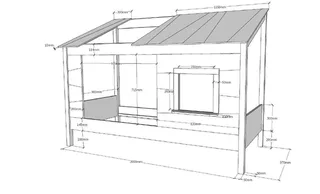 Kinderbett Hausbett, aus MDF und Massivholz lackiert, inkl. Fenster vorne (B/H/T ca. 214x158,5x105cm, seitl. und hinten offen), wahlweise mit oder ohne Bettschublade auf Rollen van Vipack in Wit – productfoto 5 van 5