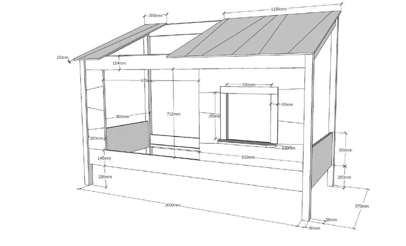 Kinderbett Hausbett, aus MDF und Massivholz lackiert, inkl. Fenster vorne (B/H/T ca. 214x158,5x105cm, seitl. und hinten offen), wahlweise mit oder ohne Bettschublade auf Rollen van Vipack in Wit – productfoto 5 van 5