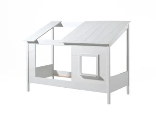 Kinderbett Hausbett, aus MDF und Massivholz lackiert, inkl. Fenster vorne (B/H/T ca. 214x158,5x105cm, seitl. und hinten offen), wahlweise mit oder ohne Bettschublade auf Rollen van Vipack in Wit – productfoto 2 van 5