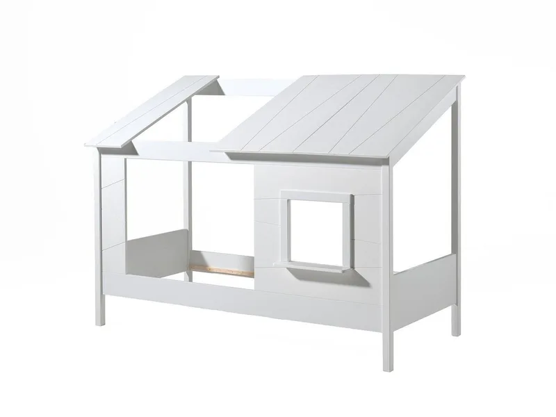 Kinderbett Hausbett, aus MDF und Massivholz lackiert, inkl. Fenster vorne (B/H/T ca. 214x158,5x105cm, seitl. und hinten offen), wahlweise mit oder ohne Bettschublade auf Rollen van Vipack in Wit – productfoto 2 van 5
