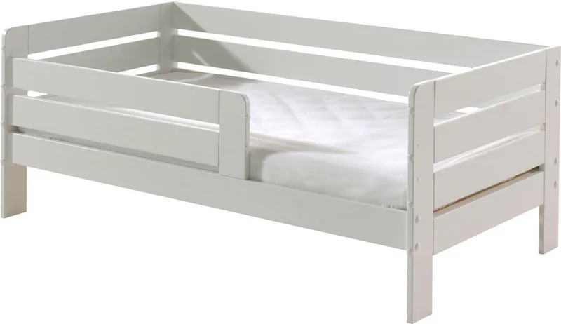 Kinderbett Junior, Kiefermassiv mit umlaufendem Absturzschutz und Rolllattenrost (B/H/T ca. 143,6x56x70cm, mit niedrigem Betteinstieg), wahlweise in 2 Farben, mit oder ohne Schublade van Vipack in Wit – productfoto 2 van 4