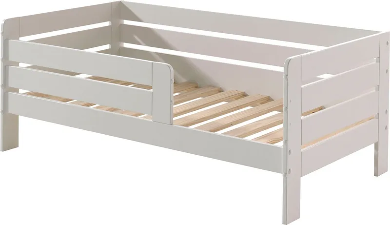 Kinderbett Junior, Kiefermassiv mit umlaufendem Absturzschutz und Rolllattenrost (B/H/T ca. 143,6x56x70cm, mit niedrigem Betteinstieg), wahlweise in 2 Farben, mit oder ohne Schublade van Vipack in Wit – productfoto 3 van 4