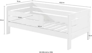 Kinderbett Junior, Kiefermassiv mit umlaufendem Absturzschutz und Rolllattenrost (B/H/T ca. 143,6x56x70cm, mit niedrigem Betteinstieg), wahlweise in 2 Farben, mit oder ohne Schublade van Vipack in Wit – productfoto 4 van 4