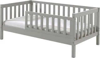 Kinderbett Junior, Kiefermassiv mit umlaufenden Sprossengitter und Rolllattenrost (B/H/T ca. 148x60x76cm, mit niedrigem Betteinstieg), wahlweise in 2 Farben, mit oder ohne Schublade från Vipack i Grå – produktbild 2 av 4