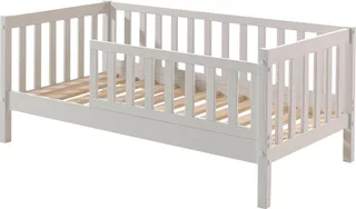 Kinderbett Junior, Kiefermassiv mit umlaufenden Sprossengitter und Rolllattenrost (B/H/T ca. 148x60x76cm, mit niedrigem Betteinstieg), wahlweise in 2 Farben, mit oder ohne Schublade de Vipack en Blanc – photo produit 3 sur 4