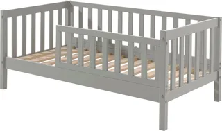 Kinderbett Junior, Kiefermassiv mit umlaufenden Sprossengitter und Rolllattenrost (B/H/T ca. 148x60x76cm, mit niedrigem Betteinstieg), wahlweise in 2 Farben, mit oder ohne Schublade från Vipack i Grå – produktbild 3 av 4