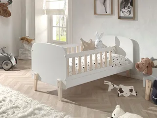 Kinderbett Kiddy, inkl. Rolllattenrost, niedrige Einstiegshöhe, stabil gebaut (B/H/T ca. 147x68x77cm, MDF lackiert, Füße und Sprossen Kiefer), wahlweise mit oder ohne Bettschublade als Stauraum van Vipack in Wit – productfoto 1 van 5