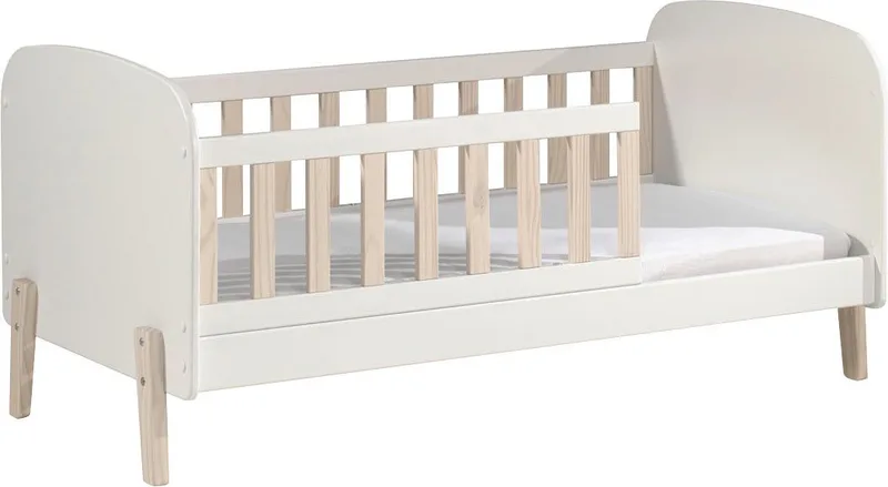 Kinderbett Kiddy, inkl. Rolllattenrost, niedrige Einstiegshöhe, stabil gebaut (B/H/T ca. 147x68x77cm, MDF lackiert, Füße und Sprossen Kiefer), wahlweise mit oder ohne Bettschublade als Stauraum van Vipack in Wit – productfoto 4 van 5