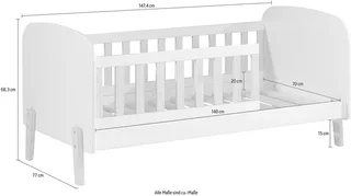 Kinderbett Kiddy, inkl. Rolllattenrost, niedrige Einstiegshöhe, stabil gebaut (B/H/T ca. 147x68x77cm, MDF lackiert, Füße und Sprossen Kiefer), wahlweise mit oder ohne Bettschublade als Stauraum van Vipack in Wit – productfoto 5 van 5