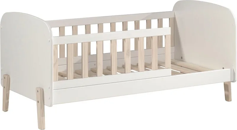 Kinderbett Kiddy, inkl. Rolllattenrost, niedrige Einstiegshöhe, stabil gebaut (B/H/T ca. 147x68x77cm, MDF lackiert, Füße und Sprossen Kiefer), wahlweise mit oder ohne Bettschublade als Stauraum van Vipack in Wit – productfoto 3 van 5