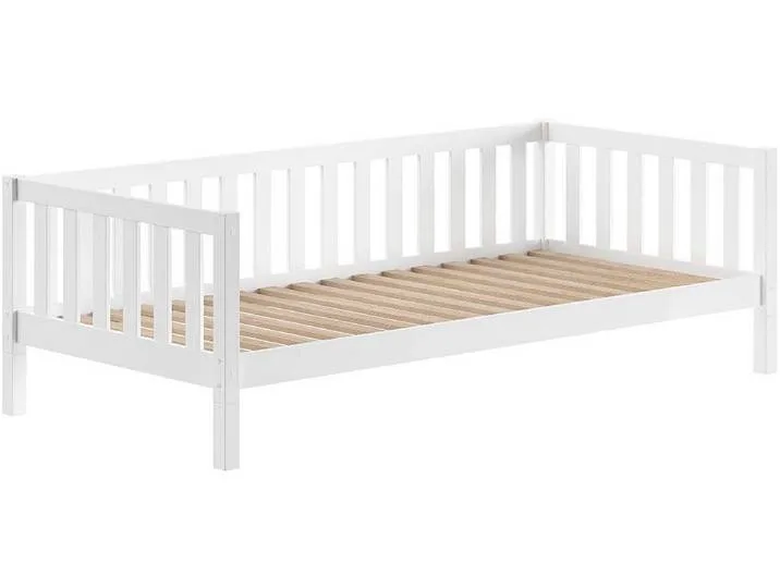 Kinderbett VIPACK Dallas, Massivholzbett, umbaubar vom Boden- zum Daybett , weiß (kiefer weiß, kiefer weiß, kiefer weiß), B:97cm H:66cm L:210cm, Betten, Kinderbett, stabil und standfest gebaut, wahlweise Kiefer massiv natur oder weiß von Vipack – Produktfoto