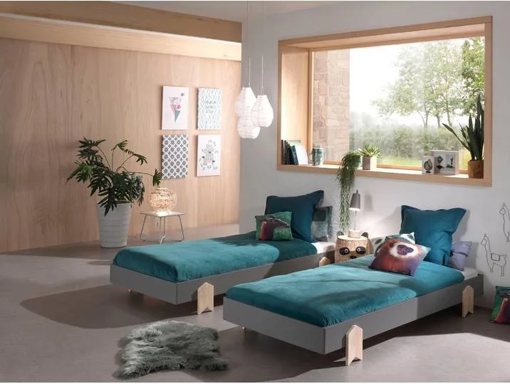 Kinderbett VIPACK Modulo , grau, B:93,8cm H:27,5cm L:203,6cm, Betten, Jugendbett Kinderbett Bettgestell, Jugendbett, Einzelbett, Stapelbett mit Füßen in Pfeiloptik by Vipack – product photo