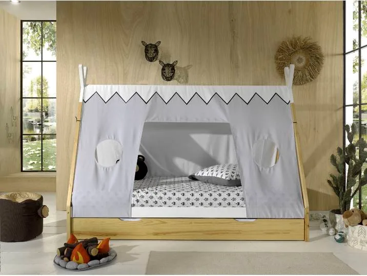 Kinderbett VIPACK Tipi , weiß (natur, weiß), B:98cm H:158,2cm L:206cm, Betten, Kinderbett, mit Rolllattenrost und Zeltdach, wahlweise mit Schublade från Vipack – produktbild