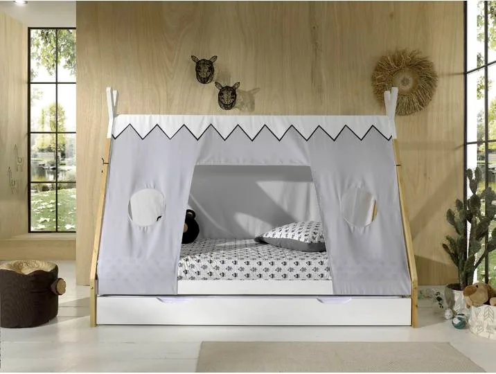 Kinderbett VIPACK Tipi , weiß (natur, weiß), B:98cm H:158,2cm L:206cm, Betten, Kinderbett, mit Rolllattenrost und Zeltdach, wahlweise mit Schublade från Vipack – produktbild