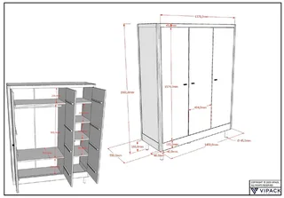 Kleiderschrank Forrest mit 3 Drehtüren (Soft-Close), Made in Europe, zeitloses Design (B/H/T ca: 145,8x190x55 cm, Massivholz in 2 Farben erhältlich) praktische Facheinteilung, viel Stauraum, hochwertige Verarbeitung de Vipack en Beige – photo produit 4 sur 4