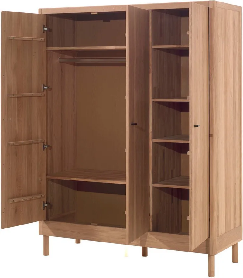 Kleiderschrank Forrest mit 3 Drehtüren (Soft-Close), Made in Europe, zeitloses Design (B/H/T ca: 145,8x190x55 cm, Massivholz in 2 Farben erhältlich) praktische Facheinteilung, viel Stauraum, hochwertige Verarbeitung de Vipack en Beige – photo produit 3 sur 4