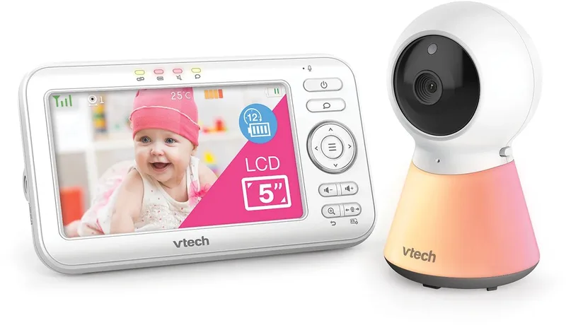 VM5254 Babyfoon met camera - 5 inch Scherm - Adaptief nachtlampje - Terugspreekfunctie fra VTech i Wit – produktbillede