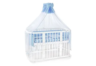 Babybett 7in1 mitwachsend, Beistellbett, Matratze, Rollen, Buche, Weiß fra Waldin i Blå – produktbillede 2 af 3
