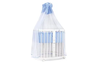 Babybett 7in1 mitwachsend, Beistellbett, Matratze, Rollen, Buche, Weiß fra Waldin i Blå – produktbillede 1 af 3