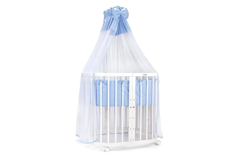 Babybett 7in1 mitwachsend, Beistellbett, Matratze, Rollen, Buche, Weiß fra Waldin i Blå – produktbillede 1 af 3