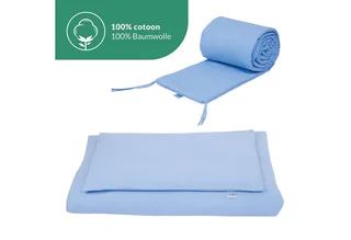 Babybett 7in1 mitwachsend, Beistellbett, Matratze, Rollen, Buche, Weiß fra Waldin i Blå – produktbillede 3 af 3