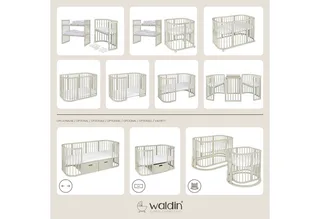 Babybett Mobiles Babybett aus Holz 7in1 mit Matratze, mitwachsend de Waldin en Vert – photo produit 4 sur 5