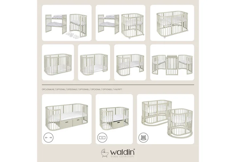 Babybett Mobiles Babybett aus Holz 7in1 mit Matratze, mitwachsend de Waldin en Vert – photo produit 4 sur 5