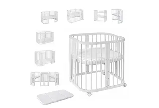 Babybett Mobiles Babybett aus Holz 7in1 mit Matratze, mitwachsend de Waldin en Blanc – photo produit 1 sur 3